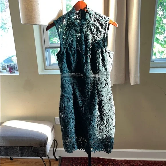 Bardot Green Sheath Midi Dress Mock Neck Sleeveless - Picture 4 of 16